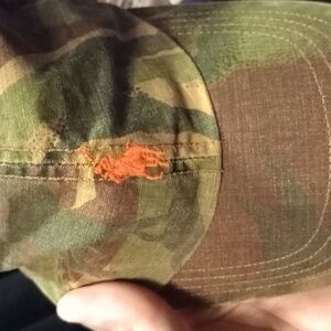 Polo by Ralph Lauren Men's Camo Hat, With Orange Rider, OSFA, Worn But Clean